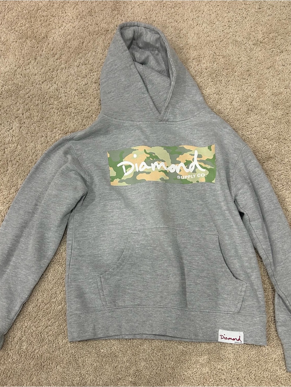 Diamond Supply Co. Kids Gray Hoodie with Green & Tan Camo Logo